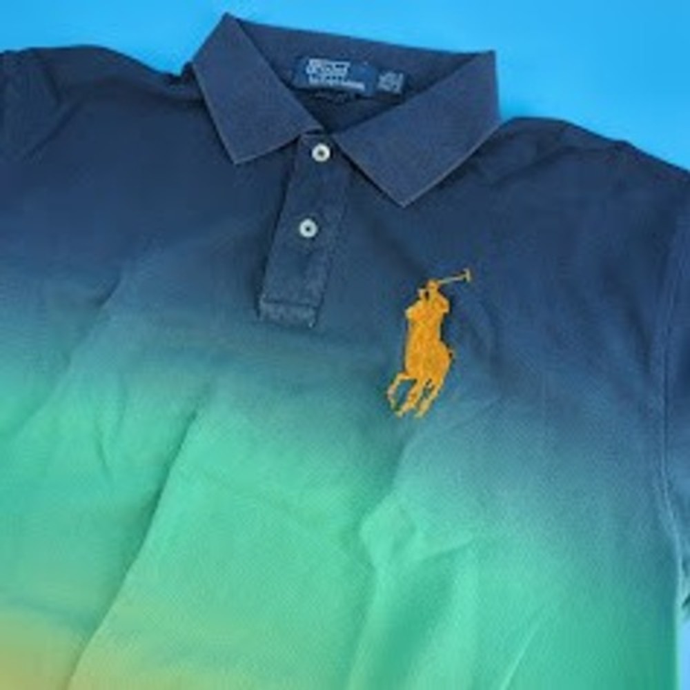 Polo Ralph Lauren Mens XXL Big Pony Ombre Dip Dye Polo Shirt Navy Green Yellow